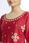 Sozenkari_Maroon Organza, , Muslin Boat Embroidered Kurta Set _at_Aza_Fashions