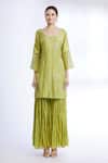 Sozenkari Green Organza, , Muslin Round Embroidered Kurta Set Online at Aza Fashions Sozenkari_Green Organza, , Muslin Round Embroidered Kurta Set _Online_at_Aza_Fashions