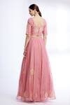 Shop_Sozenkari_Pink Silk Chanderi, Organza V Neck Lehenga And Blouse Set _at_Aza_Fashions