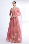 Buy_Sozenkari_Pink Silk Chanderi, Organza V Neck Lehenga And Blouse Set _Online_at_Aza_Fashions