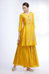 Buy_Sozenkari_Yellow Silk Chanderi, Gajji Silk, Embroidered Anarkali And Sharara Set _at_Aza_Fashions