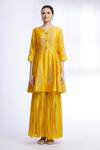 Buy_Sozenkari_Yellow Silk Chanderi, Gajji Silk, Embroidered Anarkali And Sharara Set _Online_at_Aza_Fashions