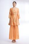 Sozenkari_Peach Chanderi, Gajji , Muslin Embroidered Anarkali Set _Online_at_Aza_Fashions