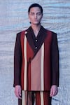 Line out line_Brown Cotton Plain Stripe Panelled Blazer  _at_Aza_Fashions