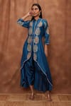 Buy_Jajobaa_Blue Maheshwari Silk Embroidered Silver Gold Zari With Work Jacket  _at_Aza_Fashions