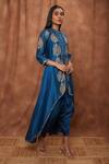 Jajobaa_Blue Maheshwari Silk Embroidered Silver Gold Zari With Work Jacket  _Online_at_Aza_Fashions