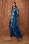 Shop_Jajobaa_Blue Maheshwari Silk Embroidered Silver Gold Zari With Work Jacket  _Online_at_Aza_Fashions