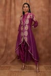 Buy_Jajobaa_Purple Maheshwari Silk Embroidered Silver Gold Zari With Work Jacket  _at_Aza_Fashions