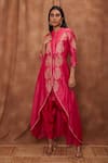 Buy_Jajobaa_Pink Maheshwari Silk Embroidered Silver Sleeveless With Work Jacket  _at_Aza_Fashions