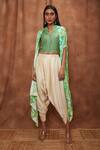 Shop_Jajobaa_Green Coded Georgette Placement Embroidered Geometric And Dhoti Pant Set _at_Aza_Fashions