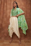 Jajobaa_Green Coded Georgette Placement Embroidered Geometric And Dhoti Pant Set _Online_at_Aza_Fashions