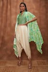 Buy_Jajobaa_Green Coded Georgette Placement Embroidered Geometric And Dhoti Pant Set _Online_at_Aza_Fashions