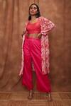 Buy_Jajobaa_Pink Coded Georgette Placement Embroidered Geometric And Dhoti Pant Set  _at_Aza_Fashions