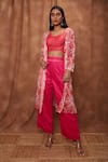 Jajobaa_Pink Coded Georgette Placement Embroidered Geometric And Dhoti Pant Set  _Online_at_Aza_Fashions