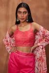 Shop_Jajobaa_Pink Coded Georgette Placement Embroidered Geometric And Dhoti Pant Set  _Online_at_Aza_Fashions