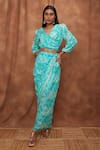 Buy_Jajobaa_Blue Coded Georgette Placement Embroidered Crop Top And Draped Skirt Set  _at_Aza_Fashions