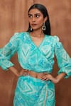 Jajobaa_Blue Coded Georgette Placement Embroidered Crop Top And Draped Skirt Set  _at_Aza_Fashions