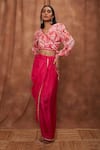 Buy_Jajobaa_Pink Coded Georgette Placement Embroidered Crop Top And Draped Skirt Set  _at_Aza_Fashions