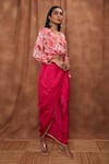 Jajobaa_Pink Coded Georgette Placement Embroidered Crop Top And Draped Skirt Set  _Online_at_Aza_Fashions