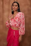 Shop_Jajobaa_Pink Coded Georgette Placement Embroidered Crop Top And Draped Skirt Set  _Online_at_Aza_Fashions