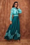 Jajobaa_Green Top Silk Organza Embroidered Lace Stand Crop And Work Skirt Set  _Online_at_Aza_Fashions