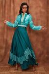 Buy_Jajobaa_Green Top Silk Organza Embroidered Lace Stand Crop And Work Skirt Set  _Online_at_Aza_Fashions