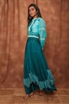 Shop_Jajobaa_Green Top Silk Organza Embroidered Lace Stand Crop And Work Skirt Set  _Online_at_Aza_Fashions