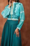 Jajobaa_Green Top Silk Organza Embroidered Lace Stand Crop And Work Skirt Set  _at_Aza_Fashions