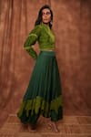 Jajobaa_Green Top Silk Organza Embroidered Lace Stand Crop And Work Skirt Set  _Online_at_Aza_Fashions