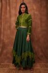 Buy_Jajobaa_Green Top Silk Organza Embroidered Lace Stand Crop And Work Skirt Set  _Online_at_Aza_Fashions