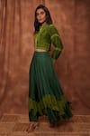 Shop_Jajobaa_Green Top Silk Organza Embroidered Lace Stand Crop And Work Skirt Set  _Online_at_Aza_Fashions