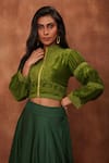 Jajobaa_Green Top Silk Organza Embroidered Lace Stand Crop And Work Skirt Set  _at_Aza_Fashions