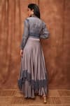 Shop_Jajobaa_Grey Top Silk Organza Embroidered Lace Stand Crop And Work Skirt Set _at_Aza_Fashions