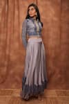 Jajobaa_Grey Top Silk Organza Embroidered Lace Stand Crop And Work Skirt Set _Online_at_Aza_Fashions
