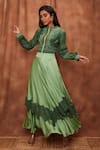 Buy_Jajobaa_Green Top Silk Organza Embroidered Lace Stand Crop And Work Skirt Set  _at_Aza_Fashions