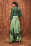 Shop_Jajobaa_Green Top Silk Organza Embroidered Lace Stand Crop And Work Skirt Set  _at_Aza_Fashions