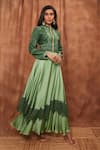 Jajobaa_Green Top Silk Organza Embroidered Lace Stand Crop And Work Skirt Set  _Online_at_Aza_Fashions