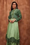 Shop_Jajobaa_Green Top Silk Organza Embroidered Lace Stand Crop And Work Skirt Set  _Online_at_Aza_Fashions