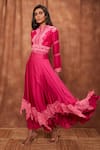 Buy_Jajobaa_Pink Top Silk Organza Embroidered Lace Stand Crop And Work Skirt Set  _at_Aza_Fashions