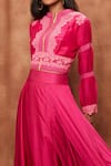 Shop_Jajobaa_Pink Top Silk Organza Embroidered Lace Stand Crop And Work Skirt Set  _Online_at_Aza_Fashions