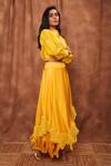 Jajobaa_Yellow Top Silk Organza Embroidered Lace Crop And Work Skirt Set _Online_at_Aza_Fashions