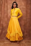 Buy_Jajobaa_Yellow Top Silk Organza Embroidered Lace Crop And Work Skirt Set _Online_at_Aza_Fashions