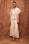 Buy_Jajobaa_Cream Silk Organza Ruffle Top And Flared Pant Set  _Online_at_Aza_Fashions