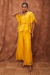 Buy_Jajobaa_Yellow Silk Organza Ruffle Top And Flared Pant Set  _at_Aza_Fashions