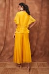 Shop_Jajobaa_Yellow Silk Organza Ruffle Top And Flared Pant Set  _at_Aza_Fashions