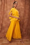 Jajobaa_Yellow Silk Organza Ruffle Top And Flared Pant Set  _Online_at_Aza_Fashions