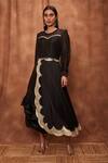 Buy_Jajobaa_Black Silk Organza Embroidered Pleated Puff Sleeve Draped Dress  _at_Aza_Fashions