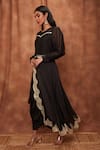 Jajobaa_Black Silk Organza Embroidered Pleated Puff Sleeve Draped Dress  _Online_at_Aza_Fashions