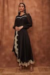 Buy_Jajobaa_Black Silk Organza Embroidered Pleated Puff Sleeve Draped Dress  _Online_at_Aza_Fashions