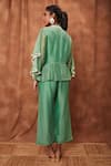 Shop_Jajobaa_Green Silk Organza Chinnon Round Overlay Ruffle Top And Flared Pant Set  _at_Aza_Fashions